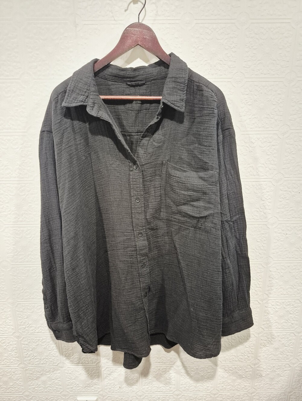 Aerie Black Gauze Cotton Button-Down Oversized Shirt – Size XL